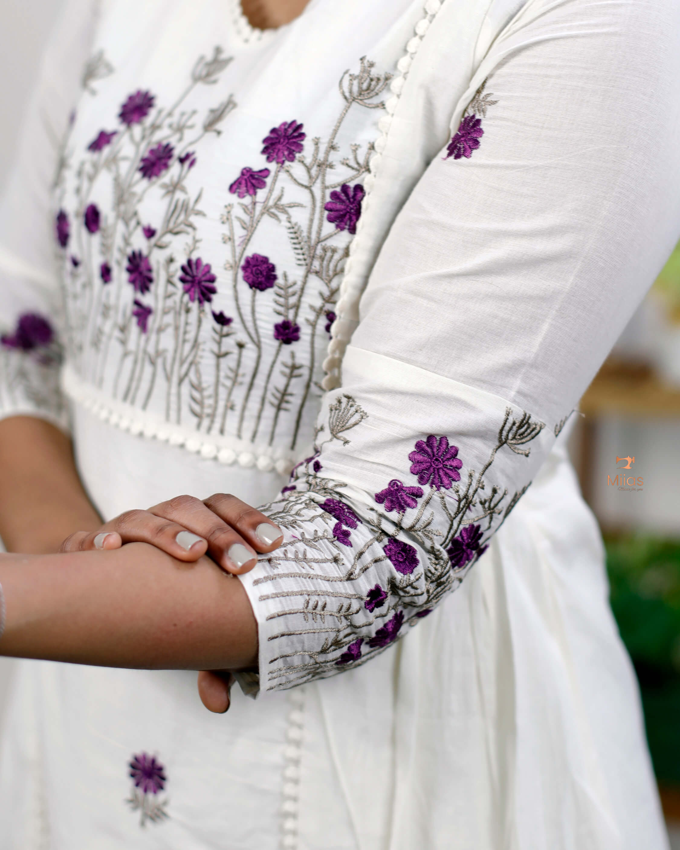 Three-Panel Dress Kurti with Embroidery in Kora Cotton