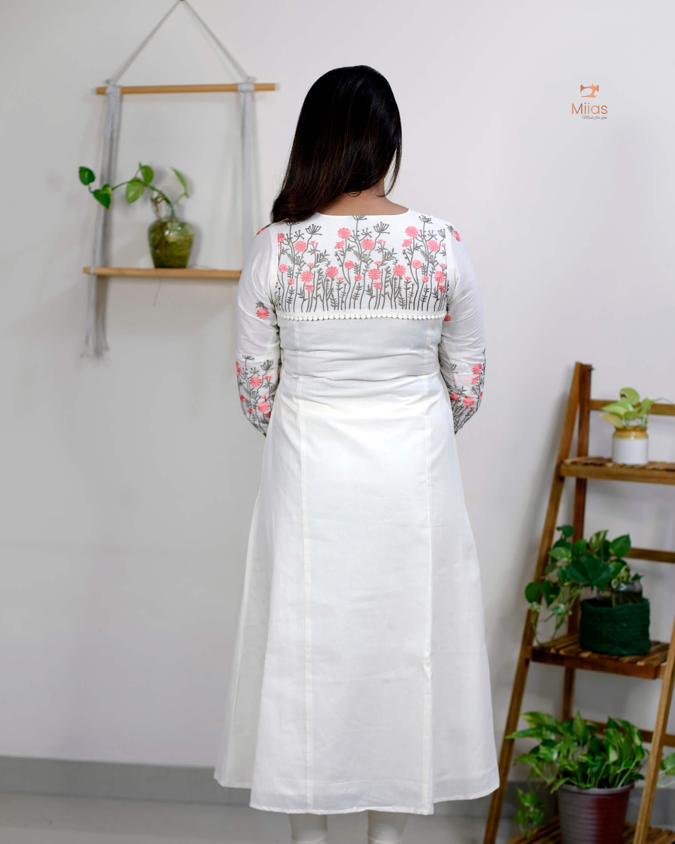 Three-Panel Dress Kurti with Embroidery in Kora Cotton