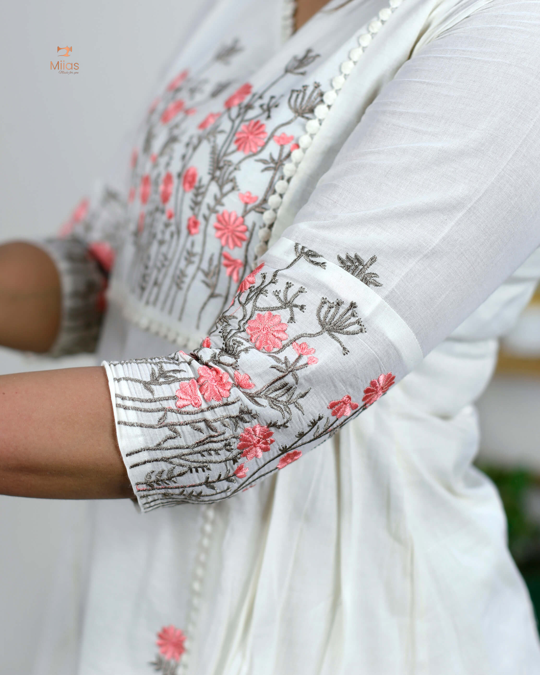 Three-Panel Dress Kurti with Embroidery in Kora Cotton