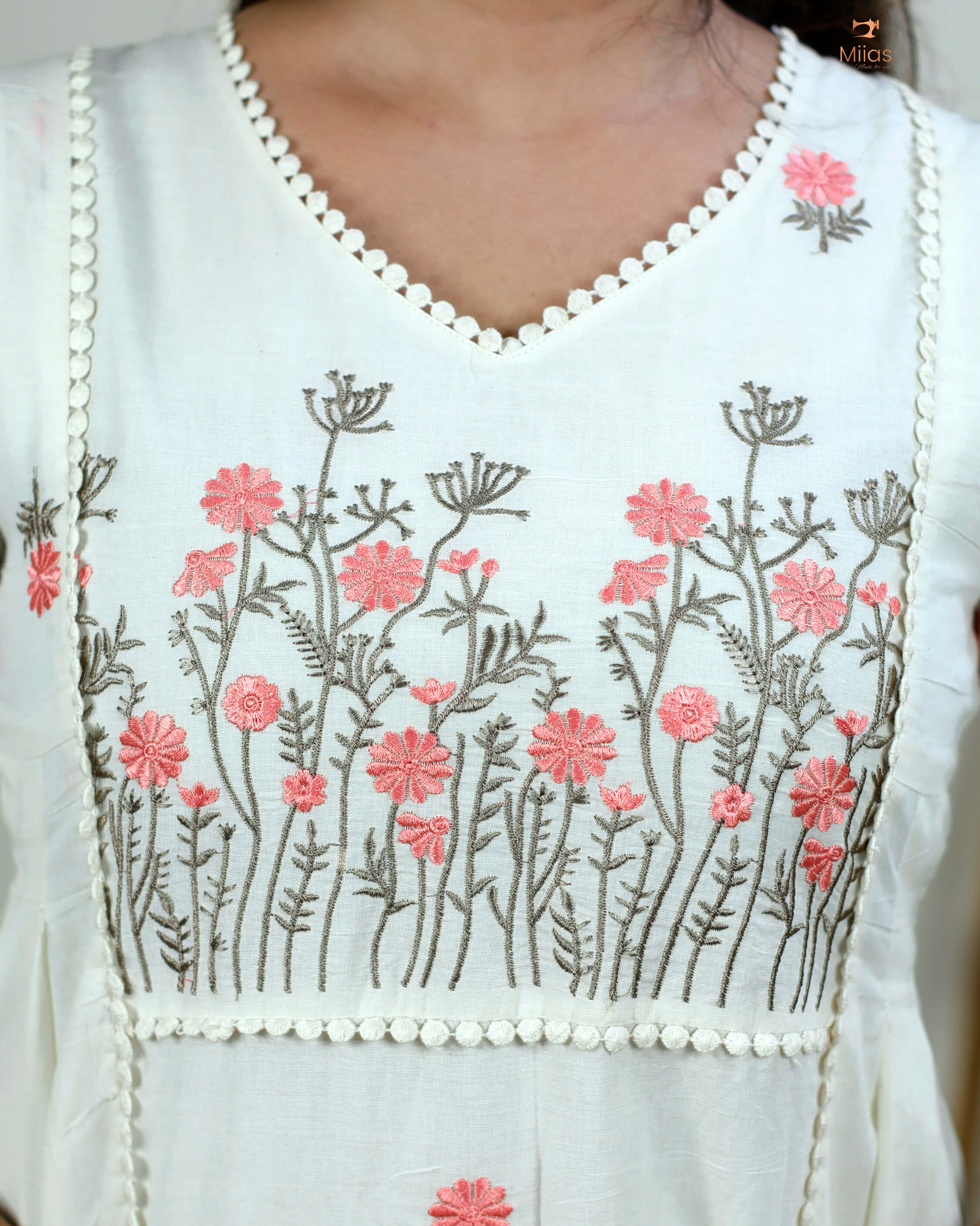 Three-Panel Dress Kurti with Embroidery in Kora Cotton