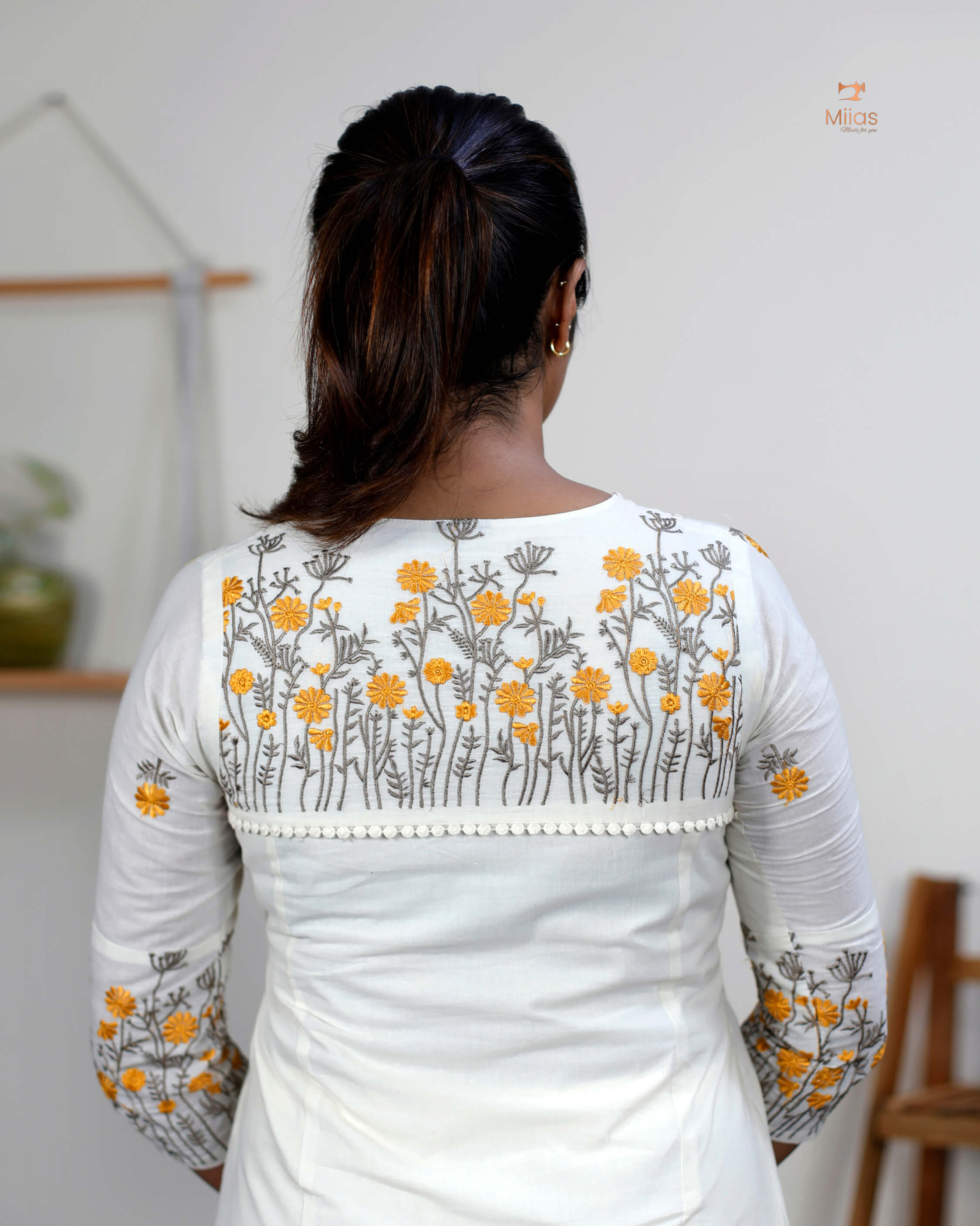 Three-Panel Dress Kurti with Embroidery in Kora Cotton