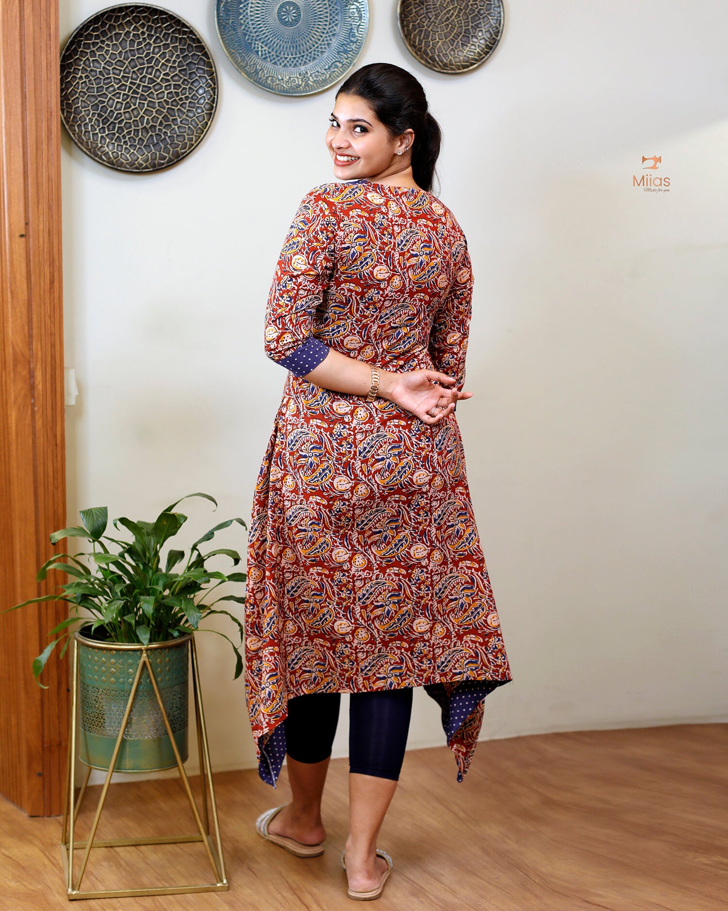 Stylish Kalamkari Kurti with Mirror Work & Asymmetric Hem