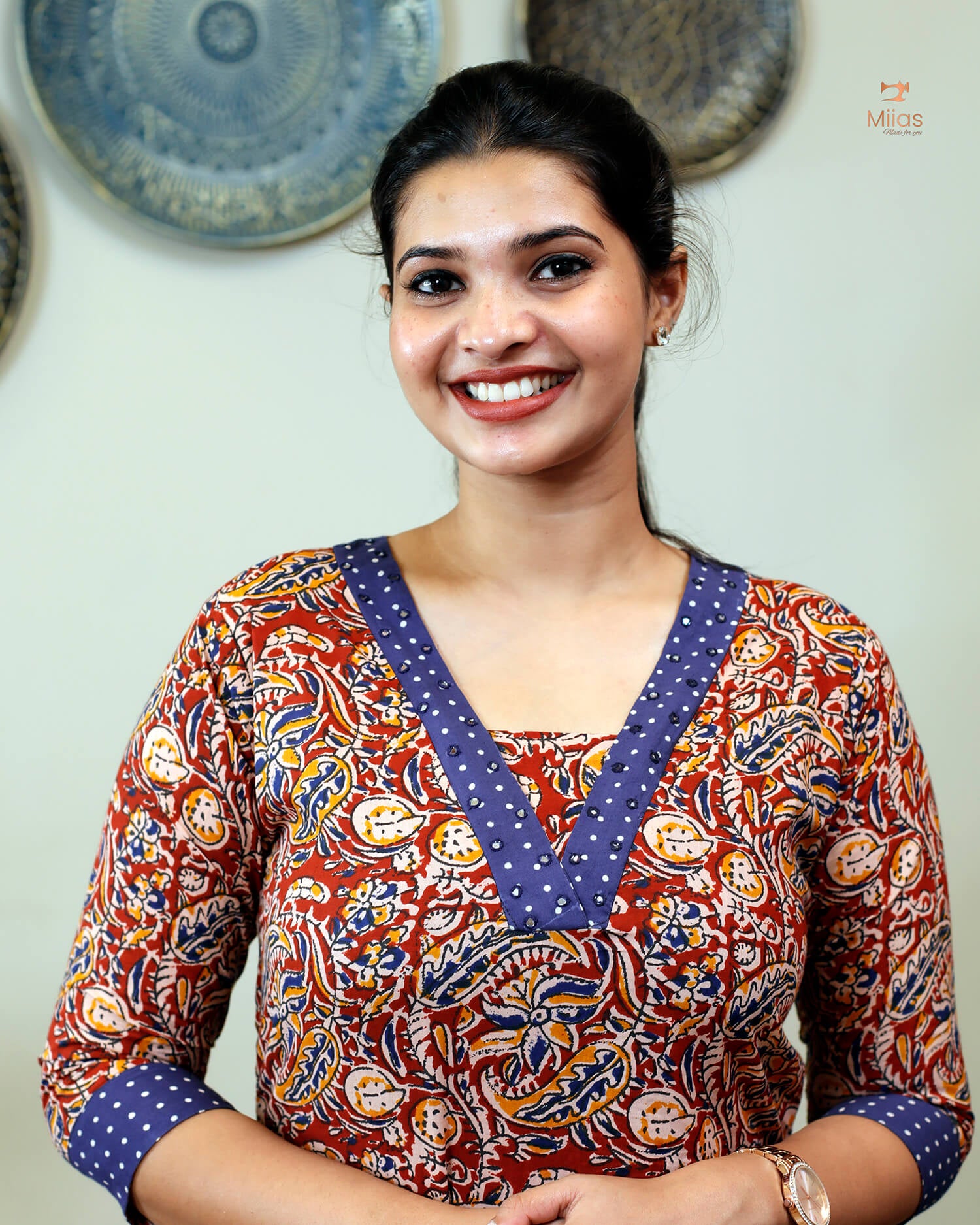 Stylish Kalamkari Kurti with Mirror Work & Asymmetric Hem