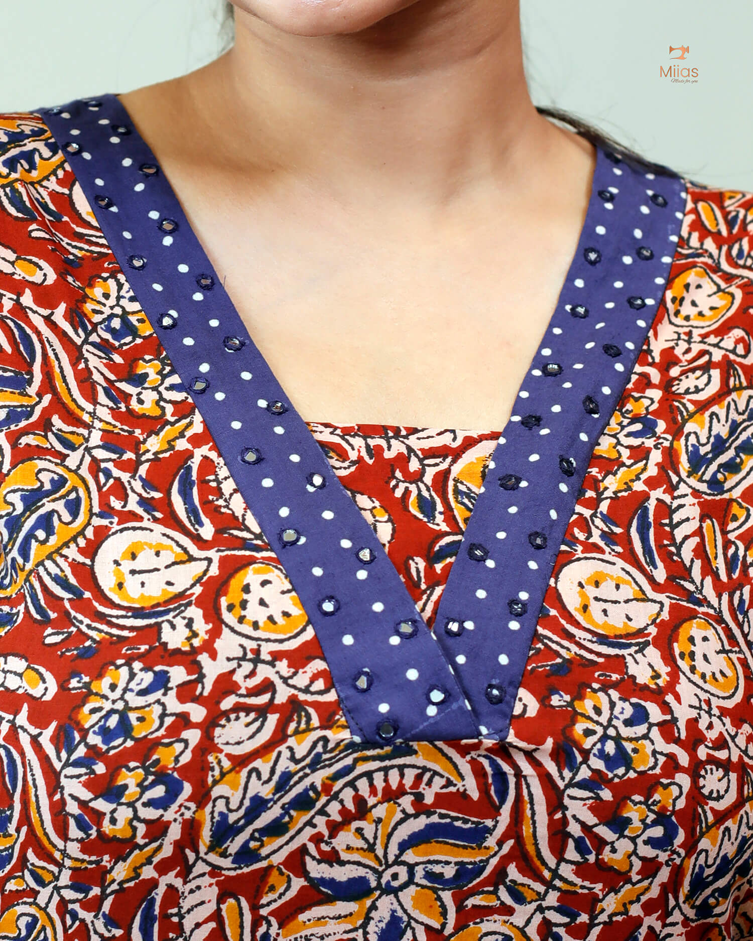 Stylish Kalamkari Kurti with Mirror Work & Asymmetric Hem