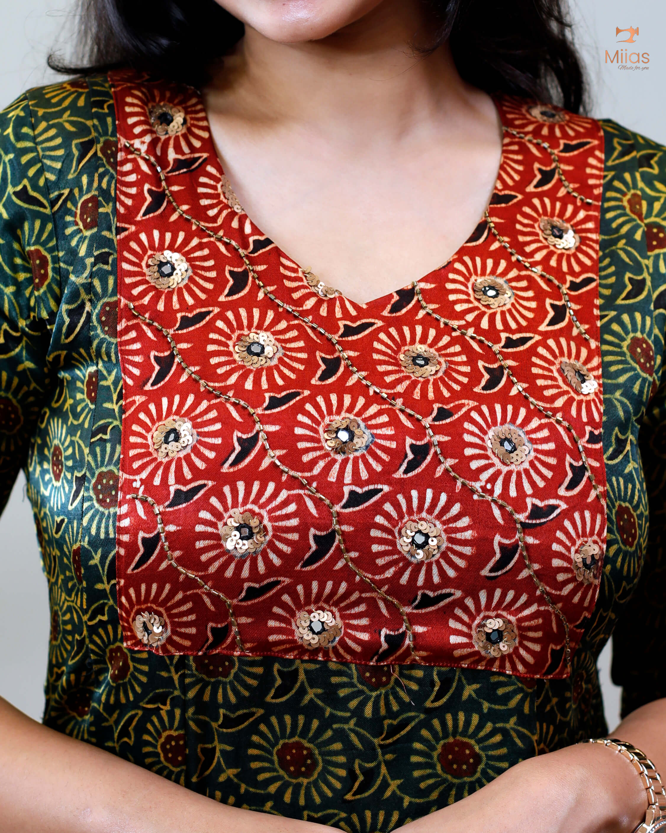 Mashru Silk Panelled Dress Kurti