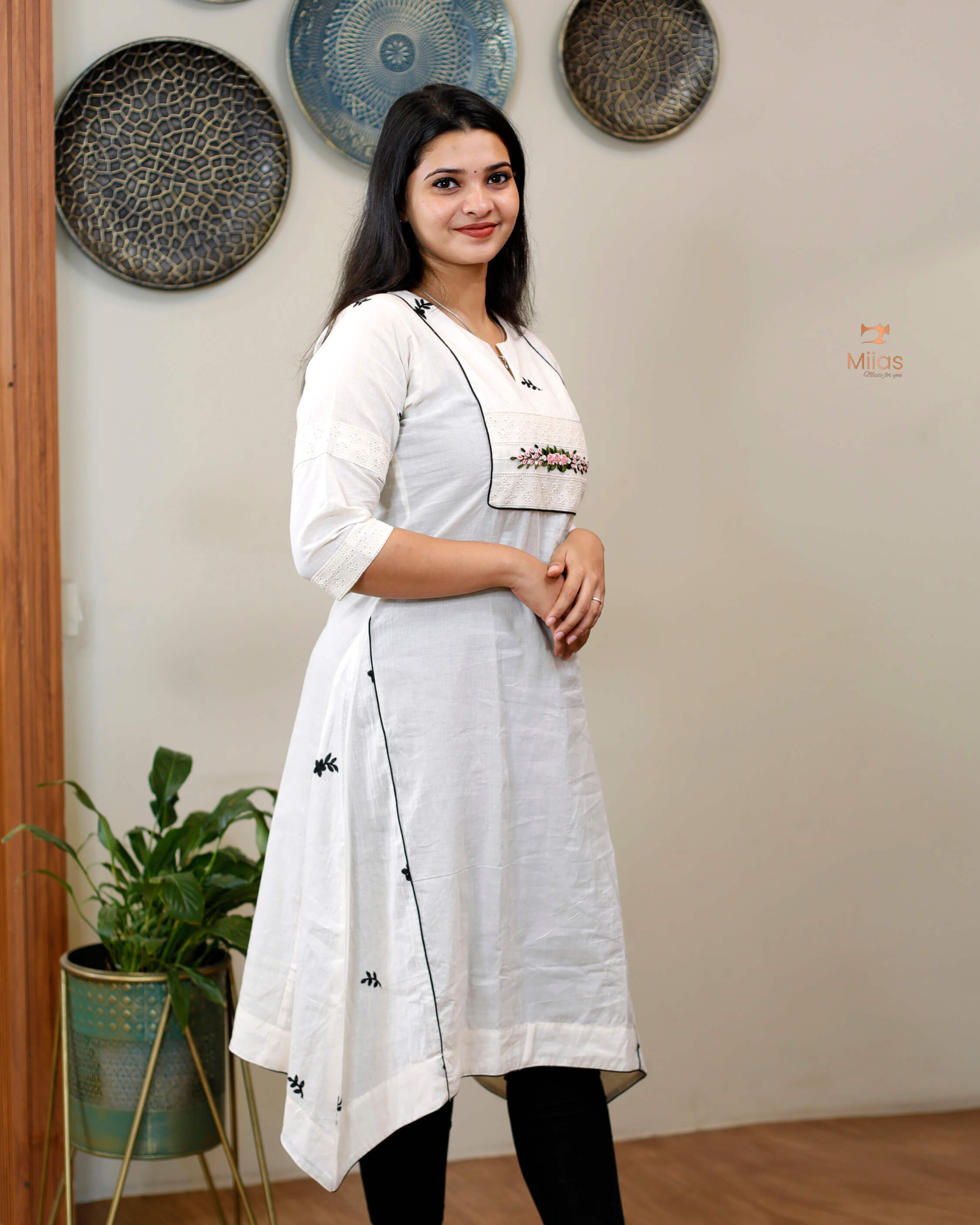 Off white Kora Cotton Dress Kurti with slip