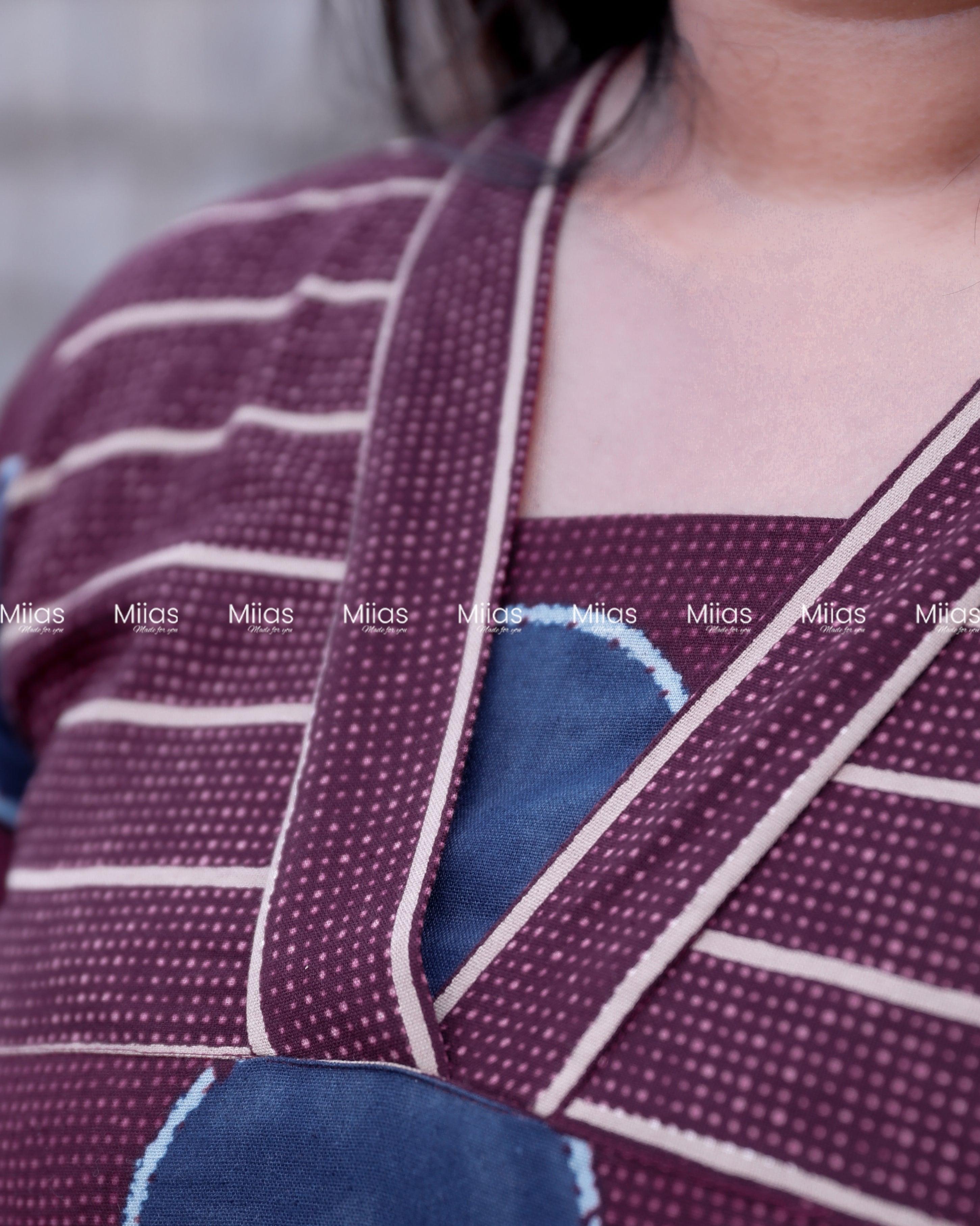 South Cotton Slit Kurti | V-Neck Border + Printed Yoke | Purple