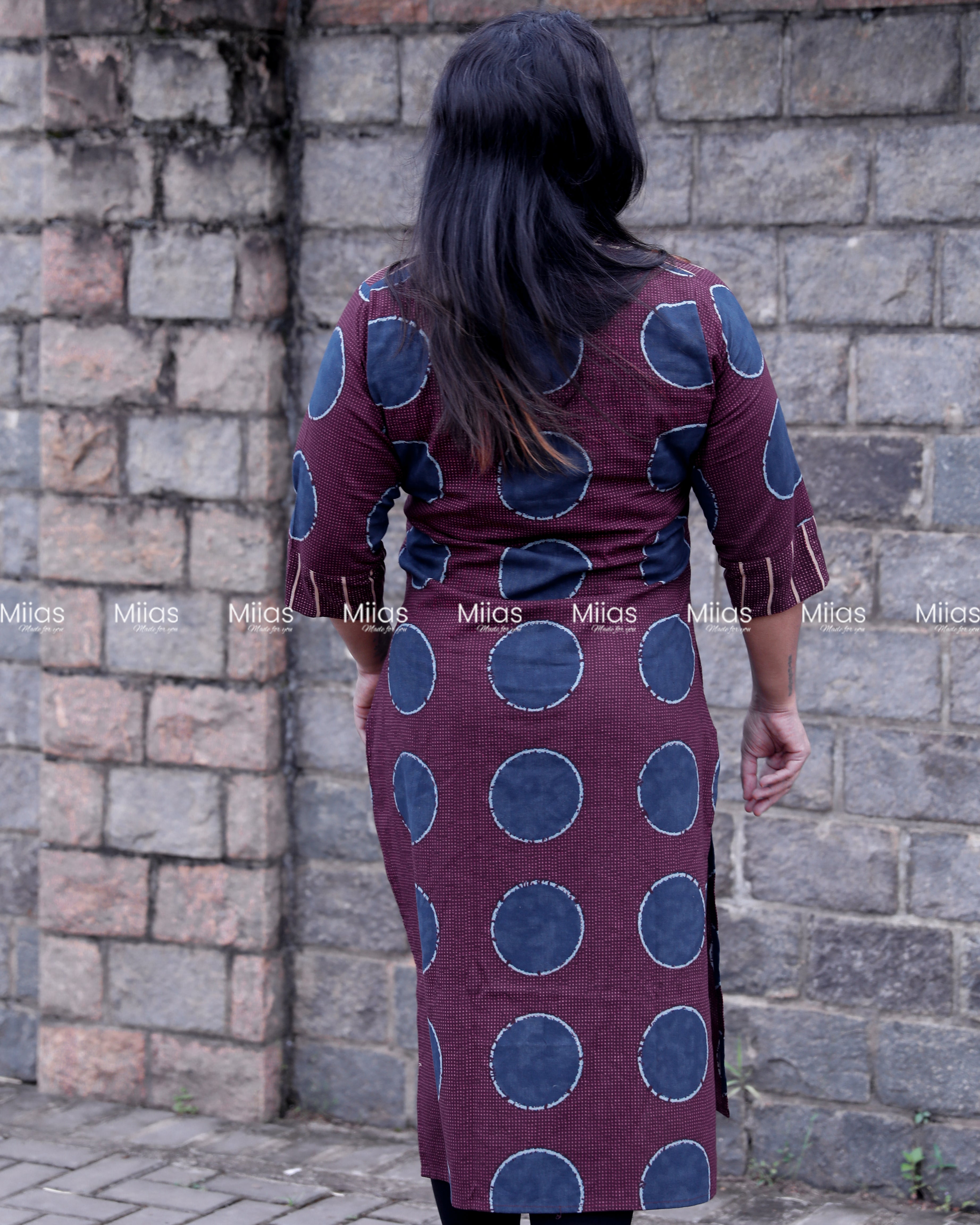 South Cotton Slit Kurti | V-Neck Border + Printed Yoke | Purple