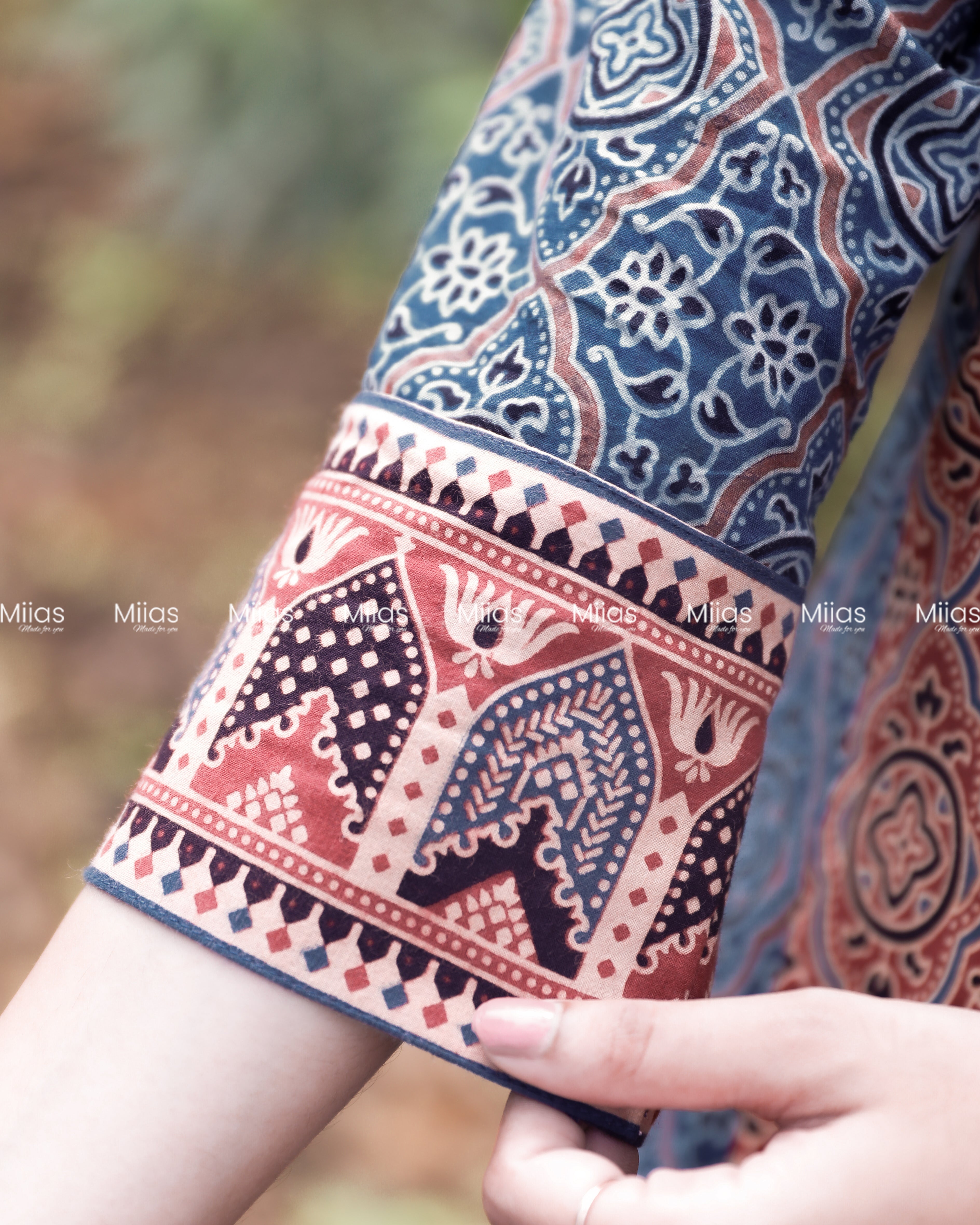 Ajrakh 5-Panel Dress Kurti | Mirror Yoke | Blue