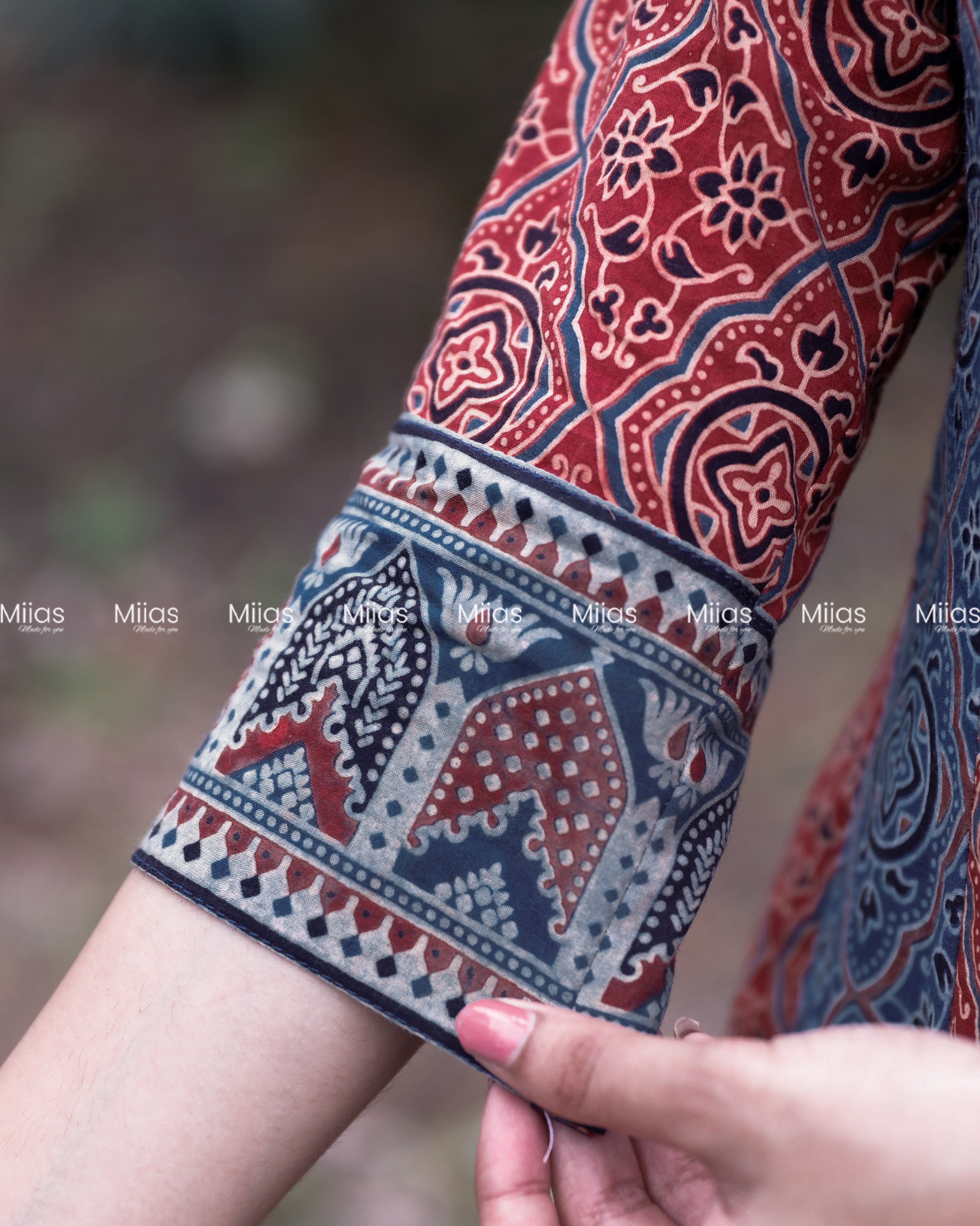 Ajrakh 5-Panel Dress Kurti | Mirror Yoke | Brick Red