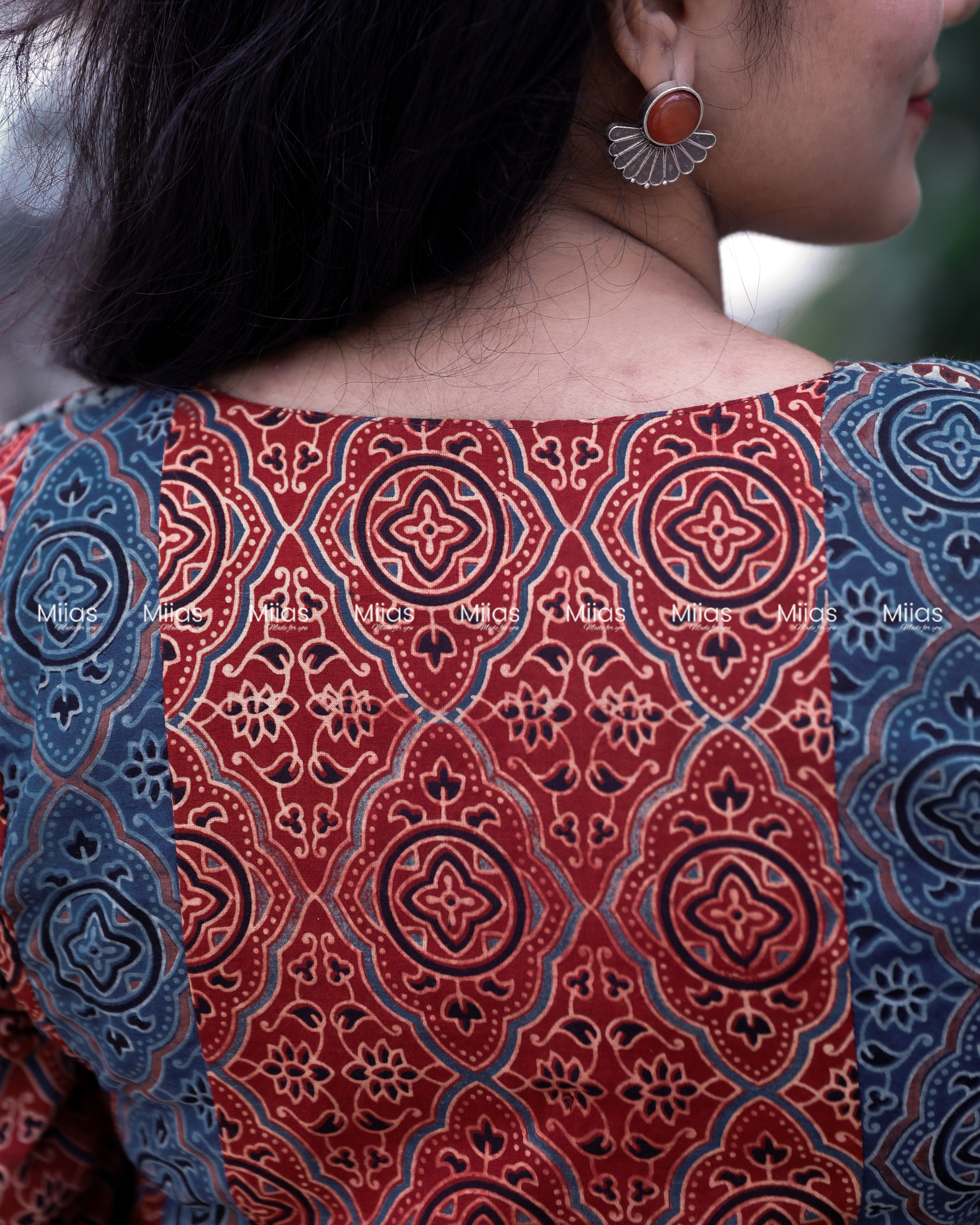 Ajrakh 5-Panel Dress Kurti | Mirror Yoke | Brick Red