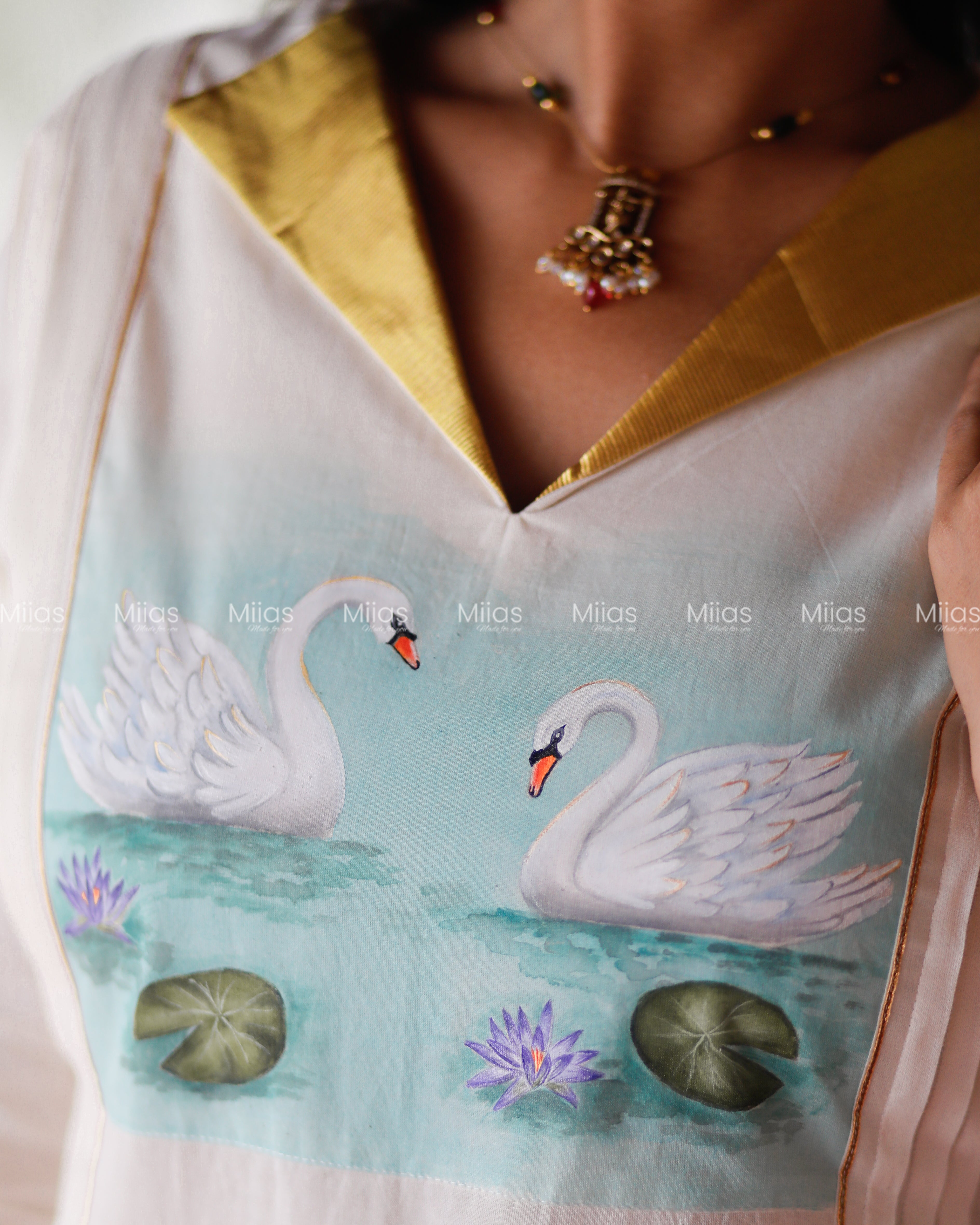 Kora Cotton 3-Panel Kurti | Hand-Painted Yoke + Gotta Patti | Ivory