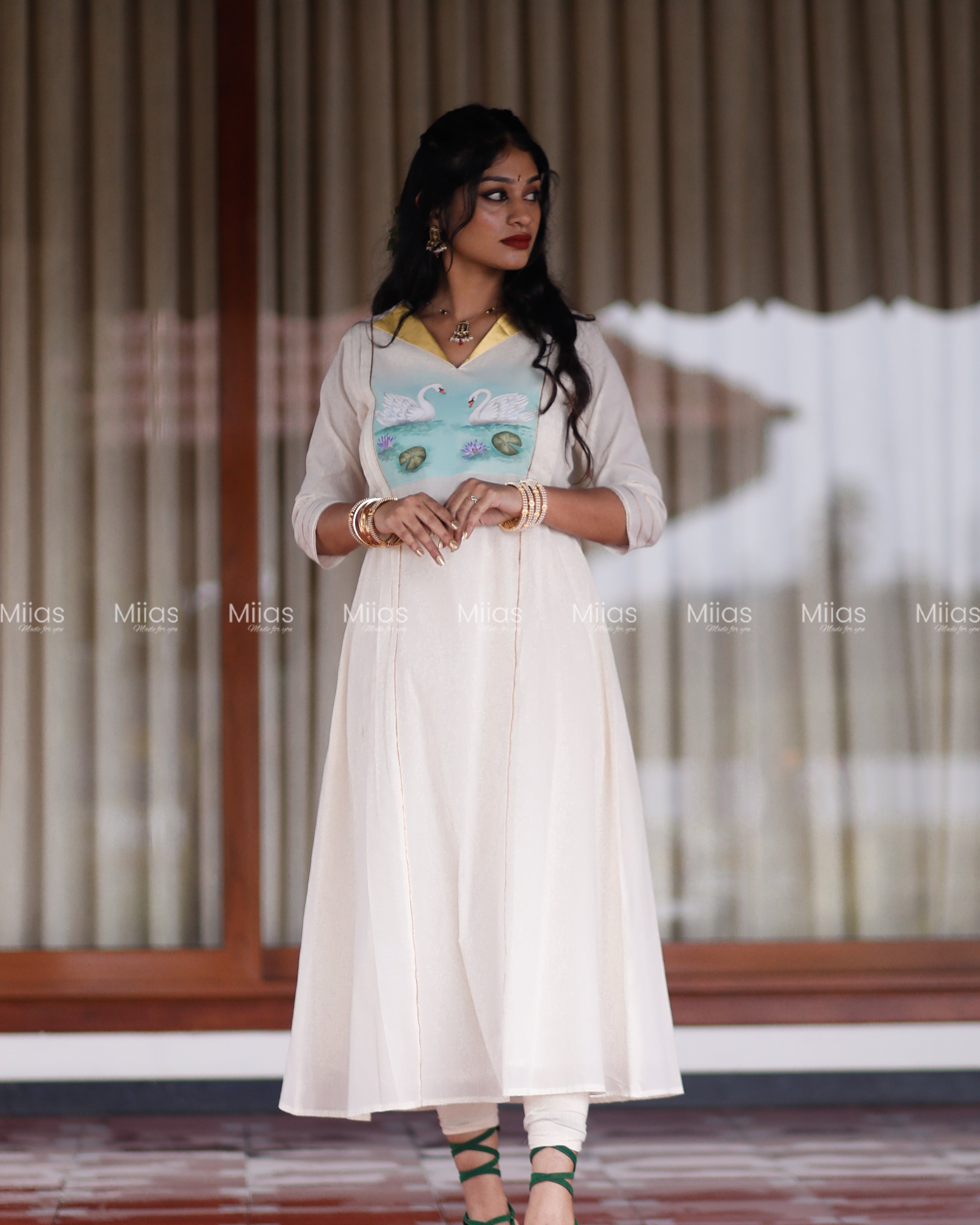 Kora Cotton 3-Panel Kurti | Hand-Painted Yoke + Gotta Patti | Ivory