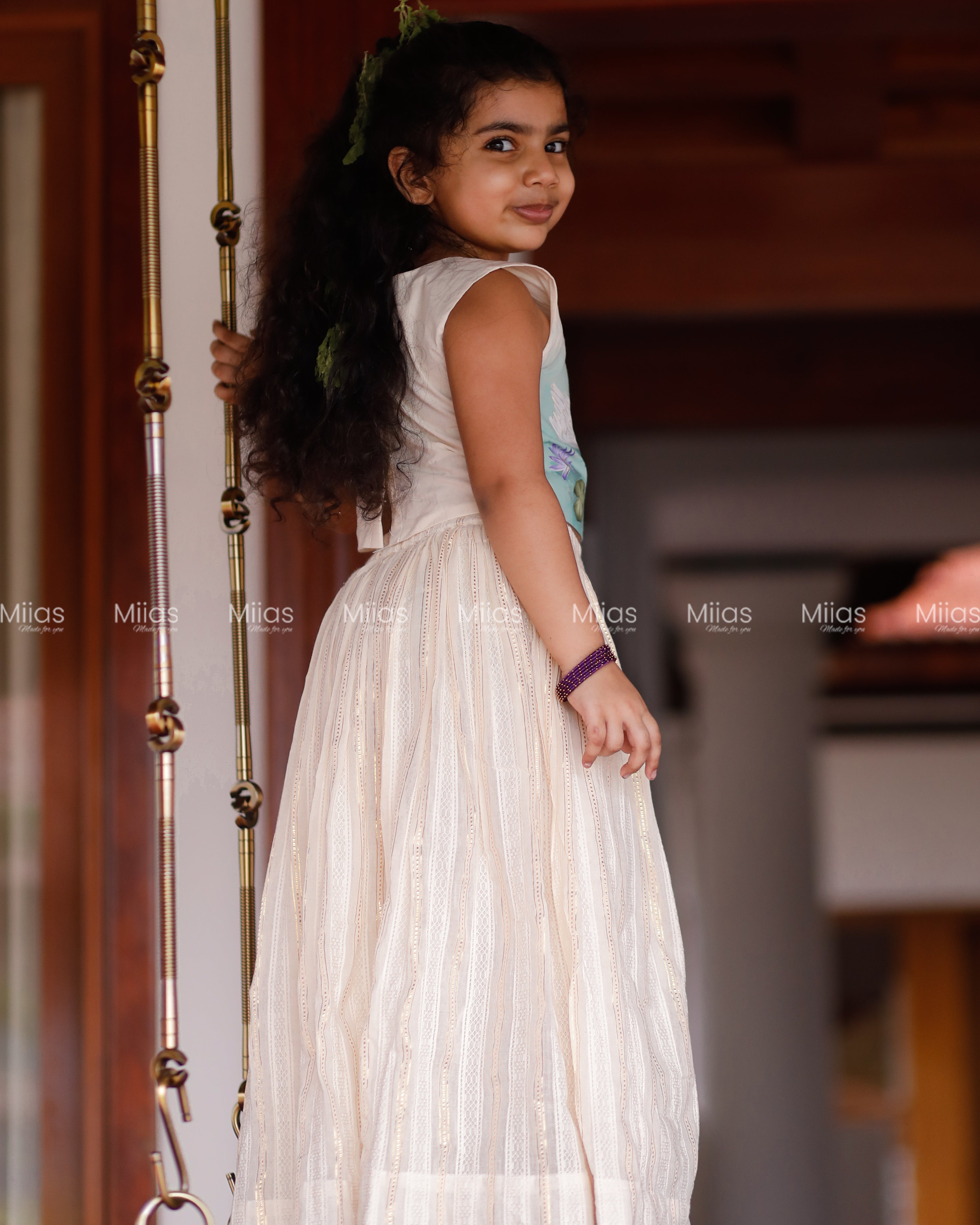Kora Cotton Crop Top + Lurex Skirt | Painted Swan Set| Ivory