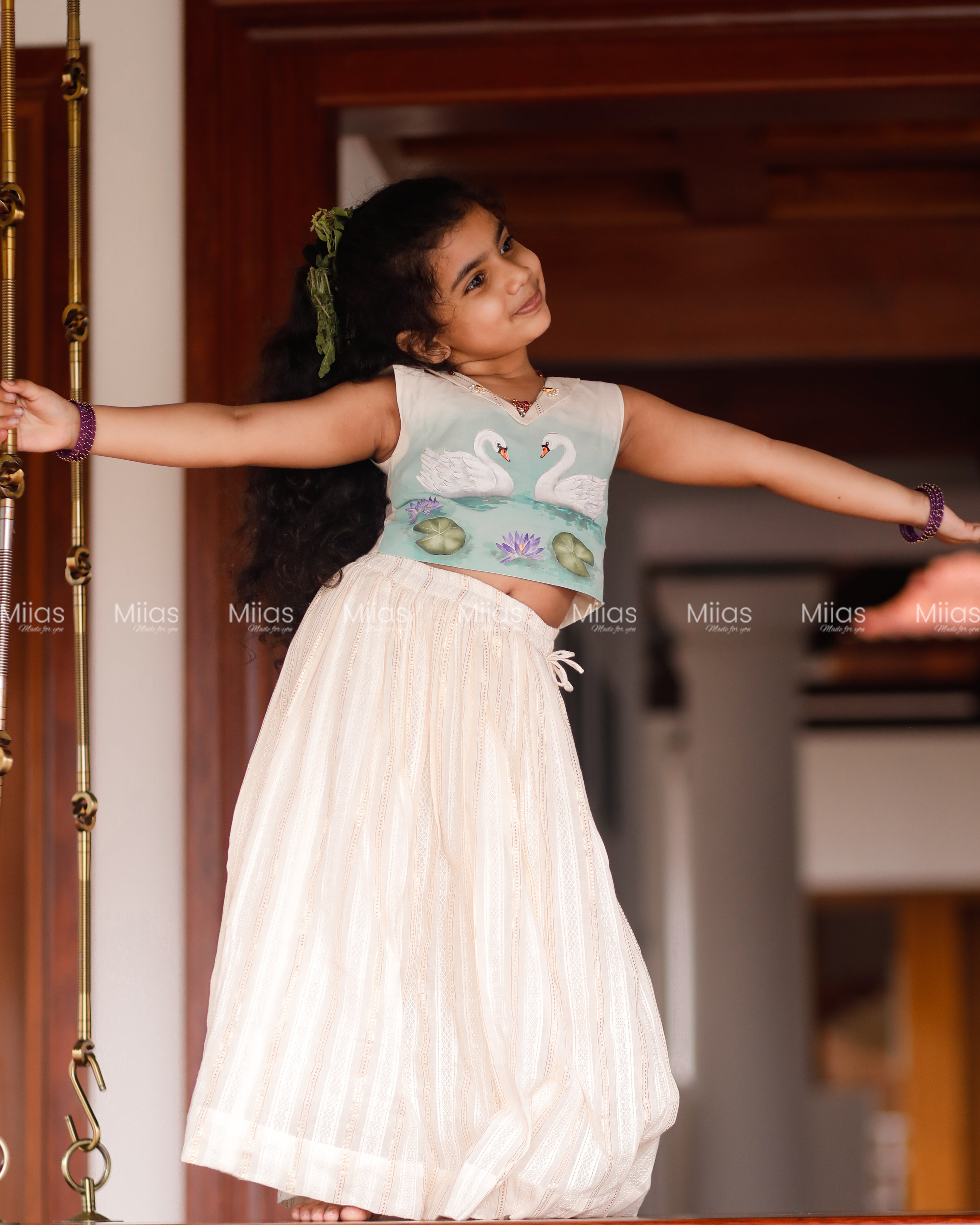 Kora Cotton Crop Top + Lurex Skirt | Painted Swan Set| Ivory