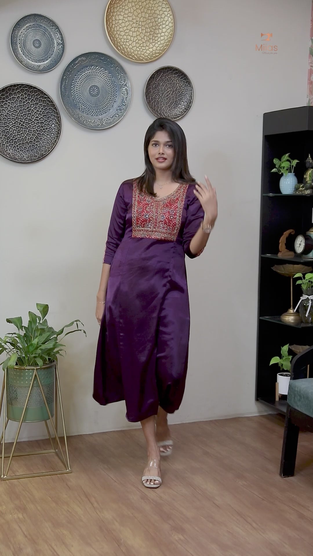 Mashru Silk Dress Kurti with Modal Silk with Beaded Mirror Work