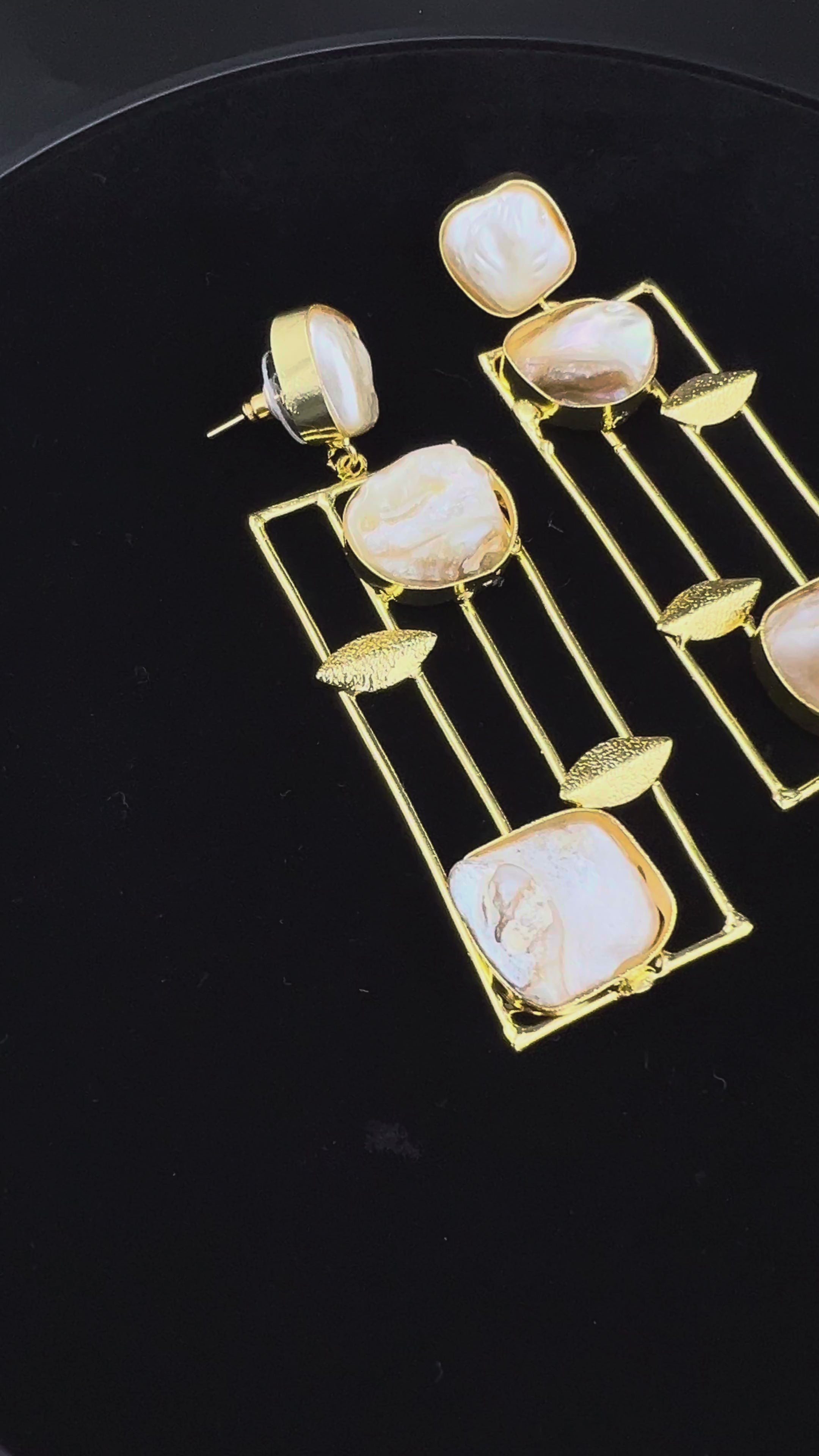 Artisan Gold Drop Earrings with Mother-of-Pearl