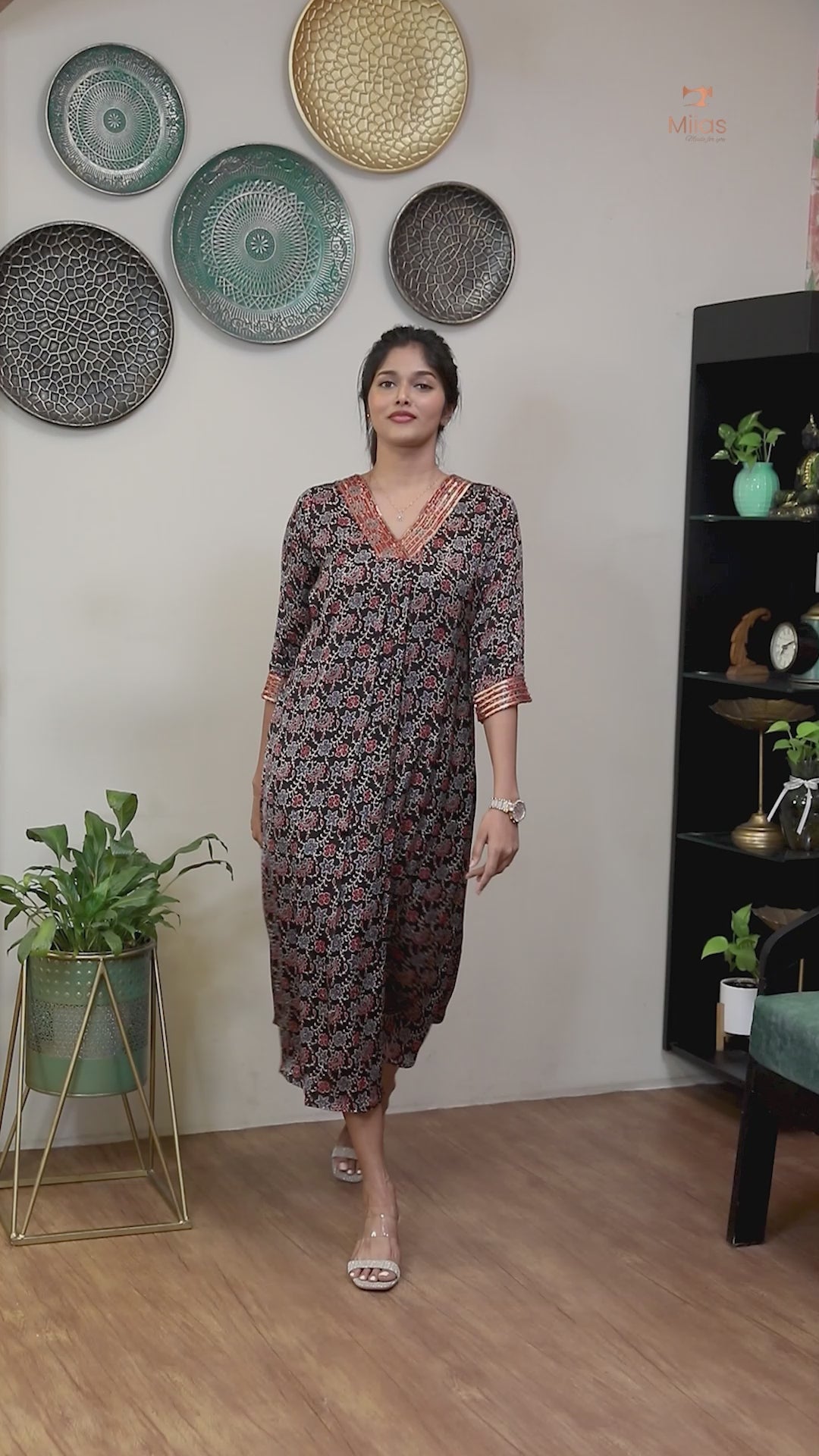 Modal Silk Kurti with Sequined Zari Neckline & Pleats