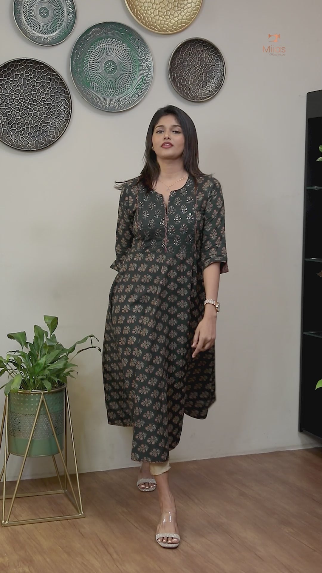 South Cotton Umbrella Kurti with Bead & Mirror Work