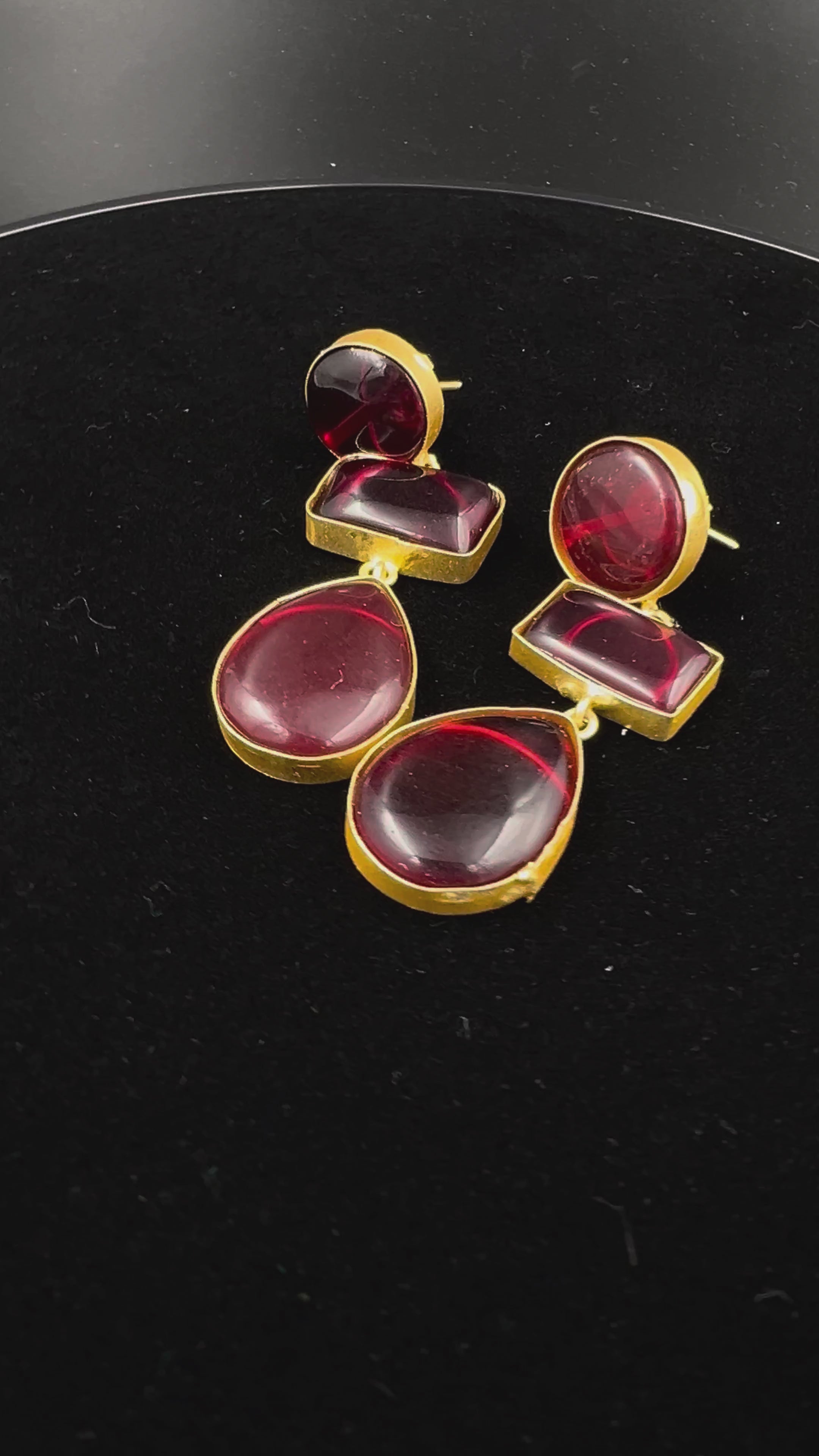 Golden Amber Drop Earrings with Geometric Cascading Stones