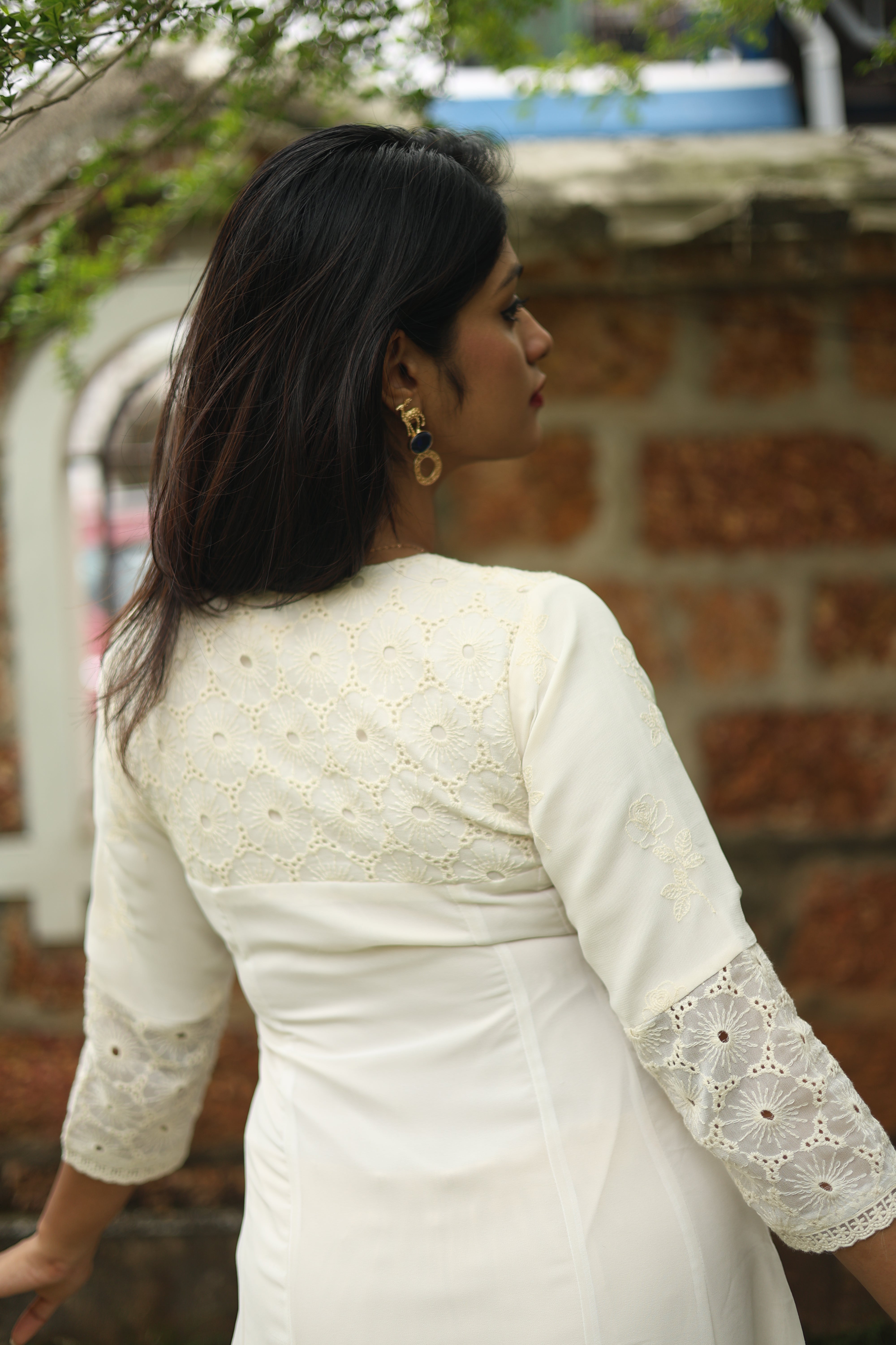 Pure Georgette Five-Panel Kurti | Luxe Embroidered & Lined-Off White.