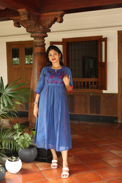 Mul Chanderi Dress Kurti | Elegant Pleated Panel Design
