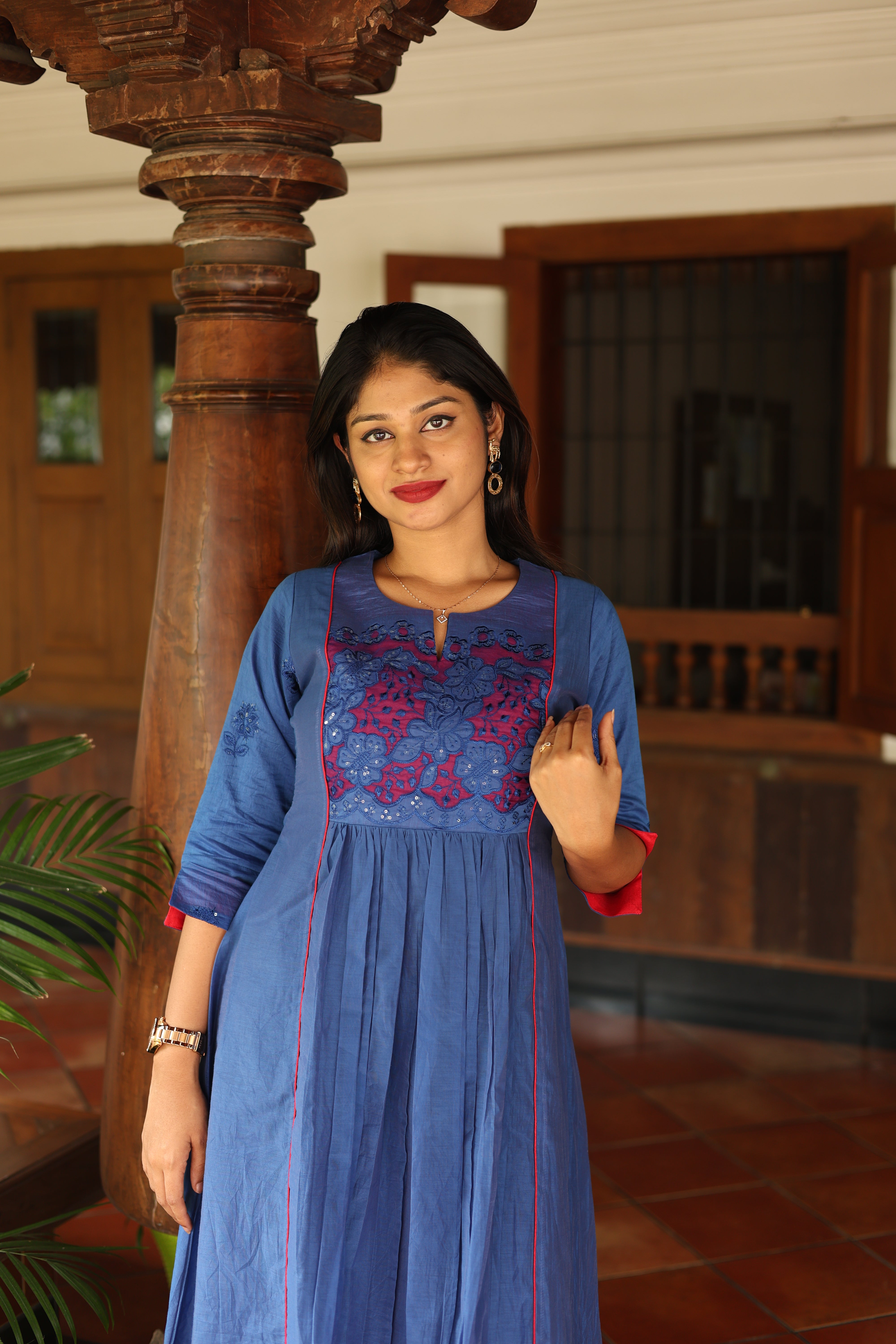 Mul Chanderi Dress Kurti | Elegant Pleated Panel Design