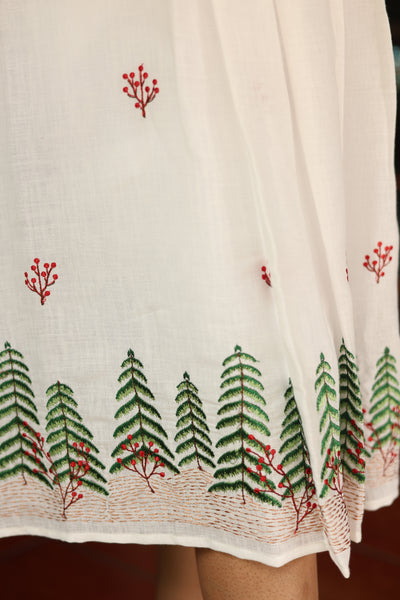 Linen Sleeveless Dress: Embroidered & Pleated