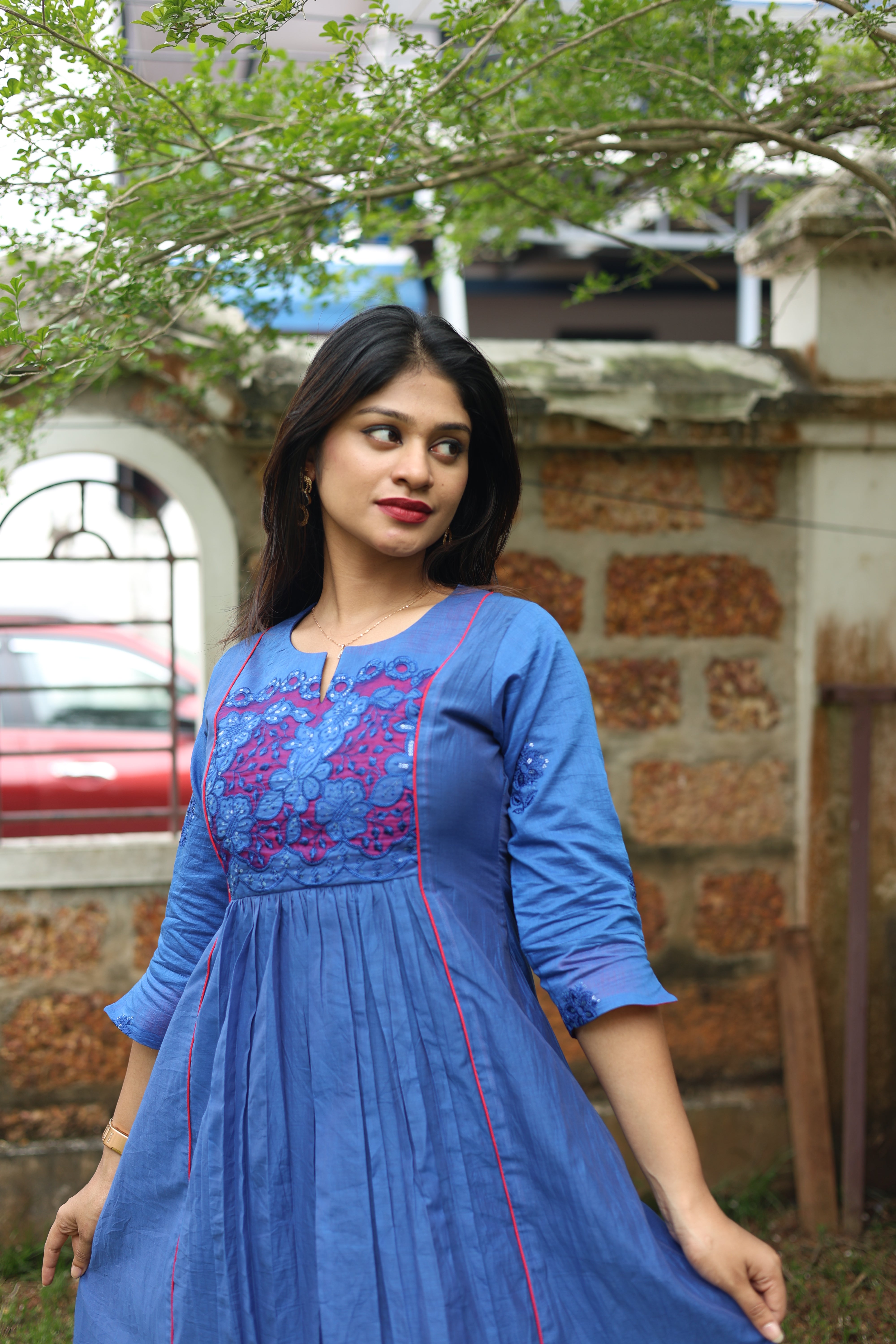 Mul Chanderi Dress Kurti | Elegant Pleated Panel Design