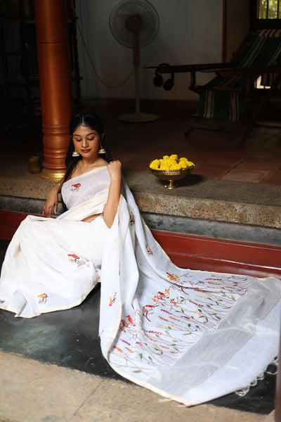 Tissue Check Saree | Handwork & Dual Zari, Banarasi Blouse | Vishu Collection.