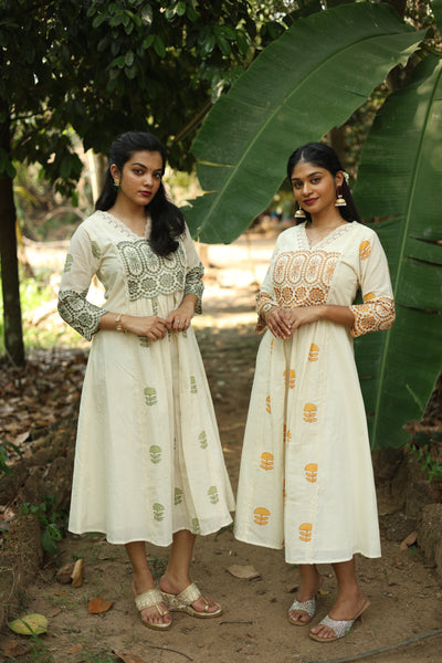 Flex Cotton Handblock Kurti – Orange | Vishu Collection