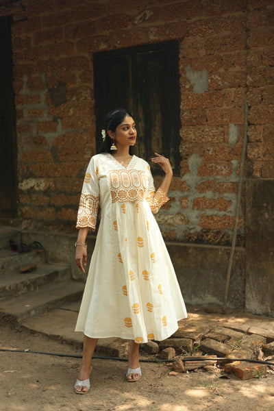 Flex Cotton Handblock Kurti – Orange | Vishu Collection