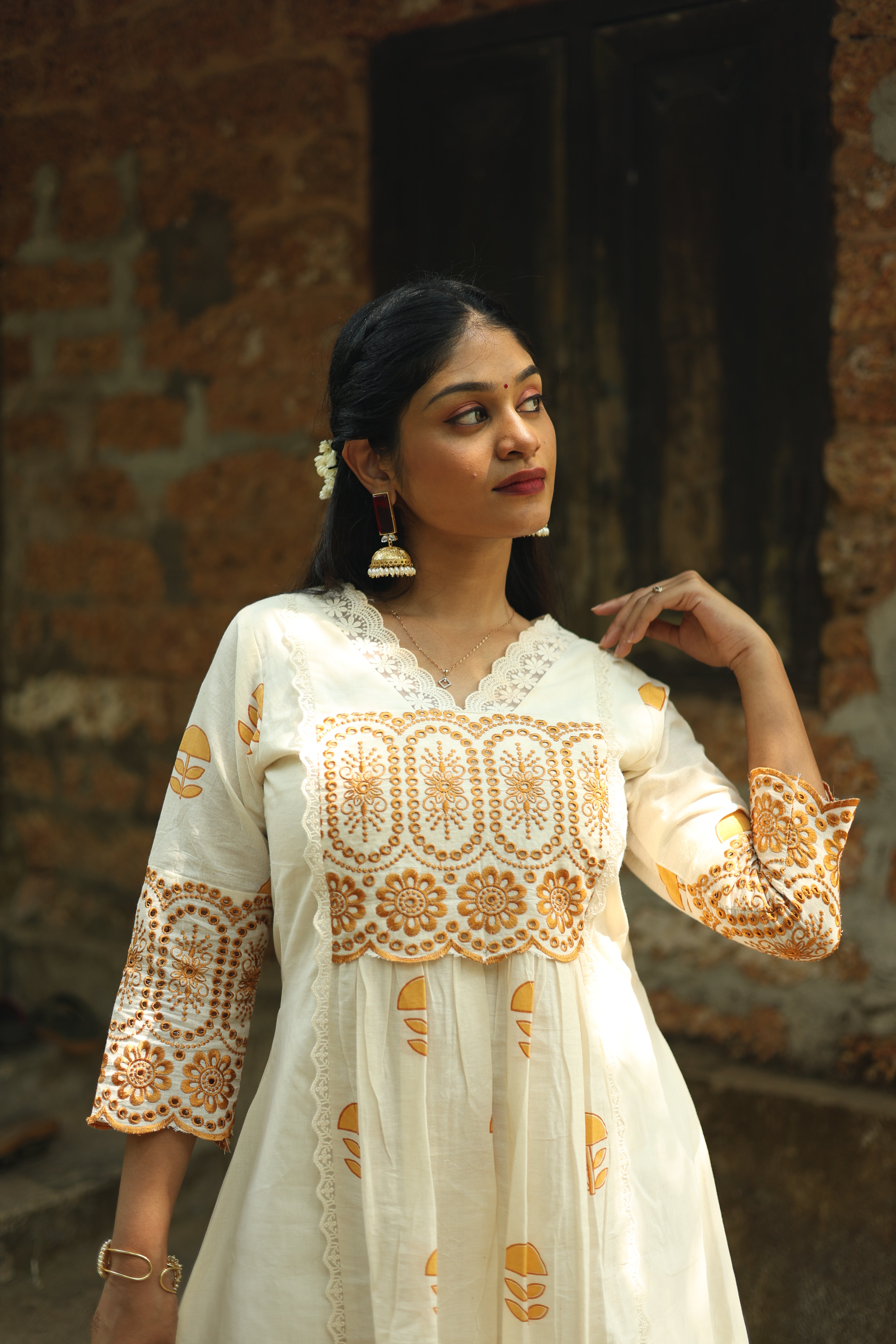 Flex Cotton Handblock Kurti – Orange | Vishu Collection