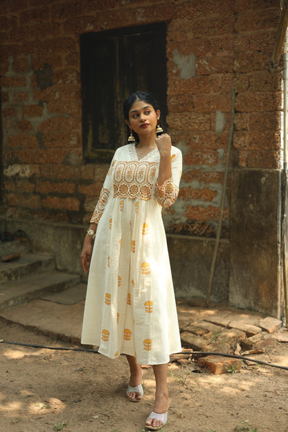 Flex Cotton Handblock Kurti – Orange | Vishu Collection