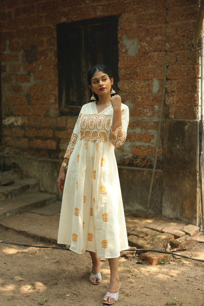 Flex Cotton Handblock Kurti – Orange | Vishu Collection