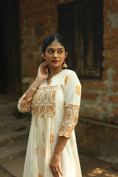 Flex Cotton Handblock Kurti – Orange | Vishu Collection