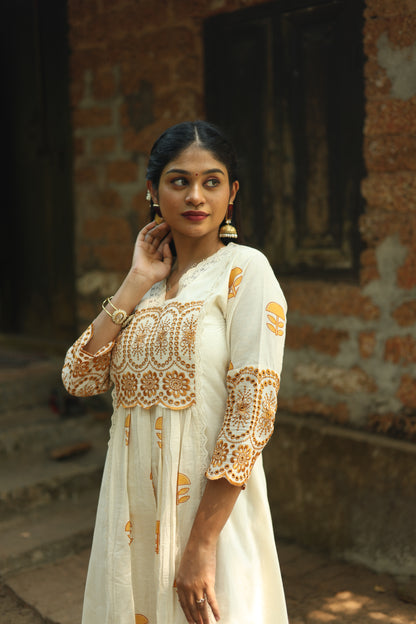Flex Cotton Handblock Kurti – Orange | Vishu Collection