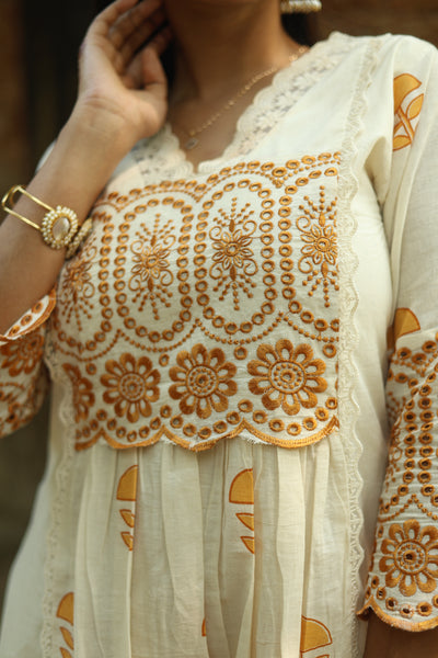 Flex Cotton Handblock Kurti – Orange | Vishu Collection