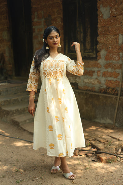 Flex Cotton Handblock Kurti – Orange | Vishu Collection