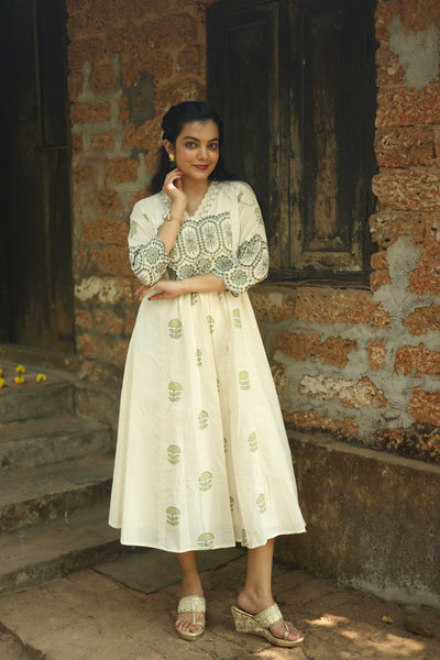 Flex Cotton Handblock Kurti – Green | Vishu Collection