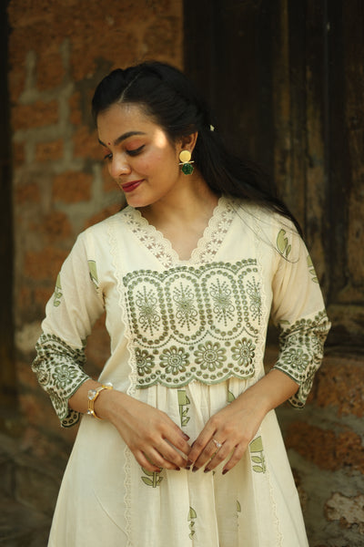Flex Cotton Handblock Kurti – Green | Vishu Collection