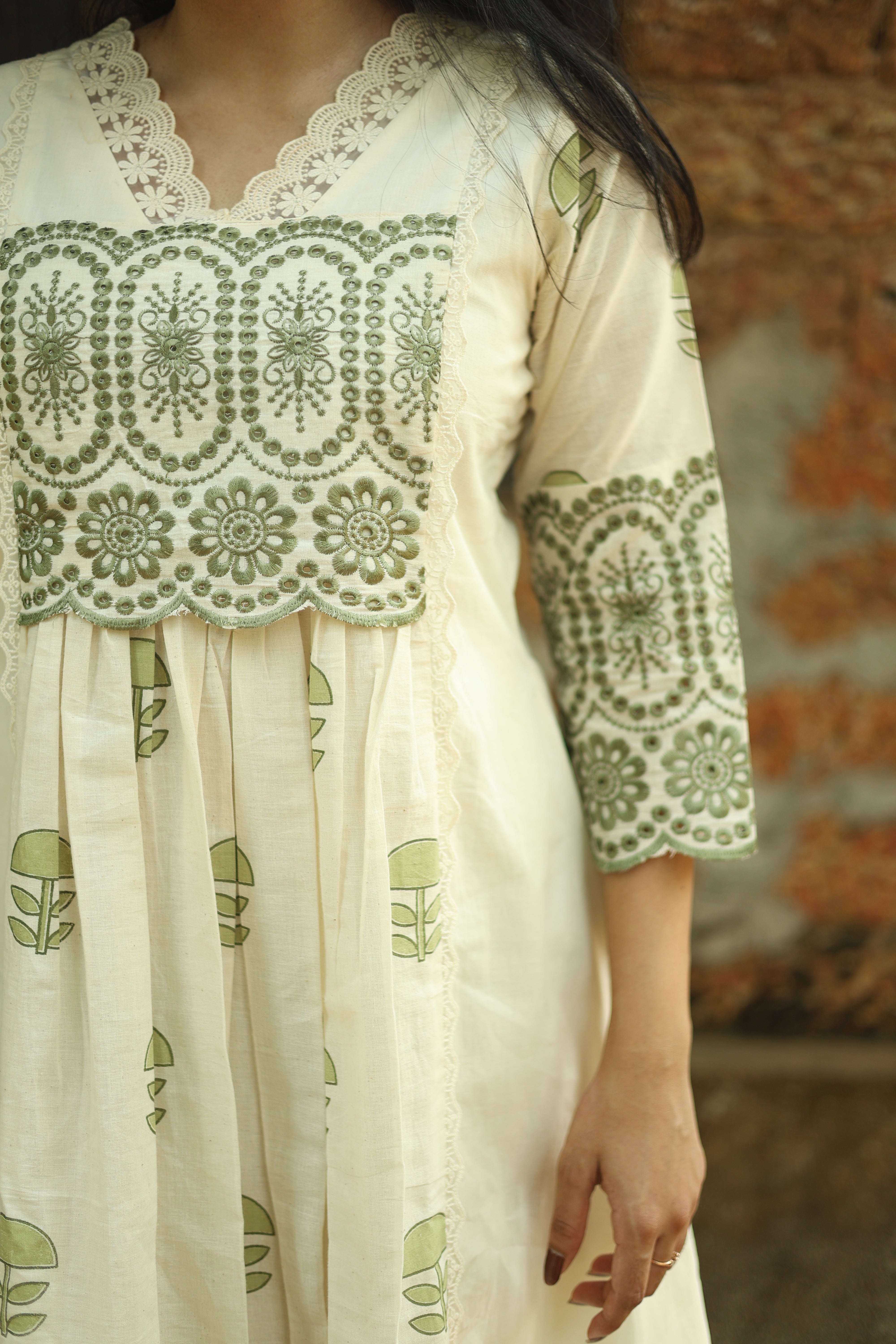 Flex Cotton Handblock Kurti – Green | Vishu Collection