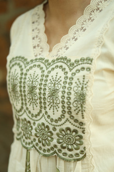 Flex Cotton Handblock Kurti – Green | Vishu Collection