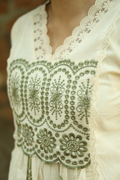 Flex Cotton Handblock Kurti – Green | Vishu Collection