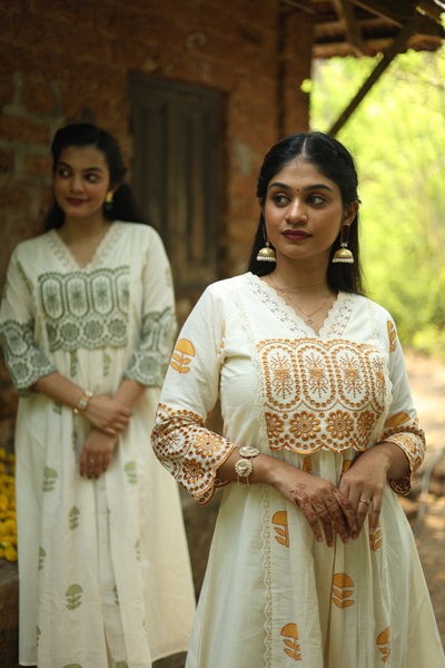 Flex Cotton Handblock Kurti – Orange | Vishu Collection