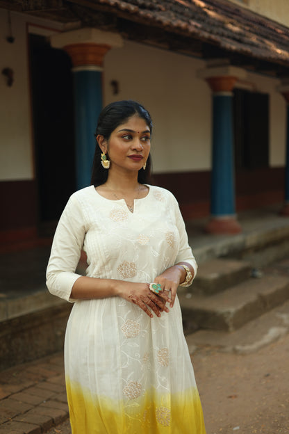 Mul Chanderi 3-Panel Pin Tuck Kurti – Yellow | Vishu Collection