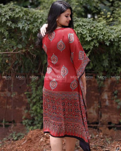 Pure Modal Silk Kaftan | Folding Collar | Red