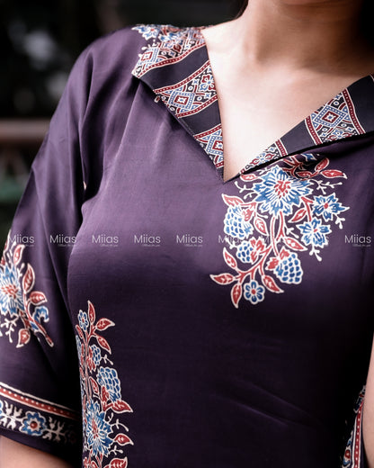 Pure Modal Silk Kaftan | Folding Collar | Black
