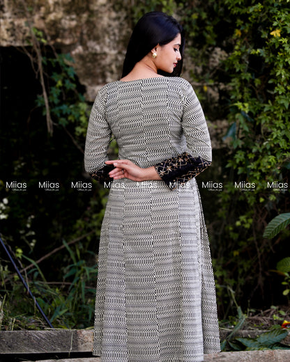 South Cotton Wrap Kurti | Beaded Overlap + Mirror Work | Black