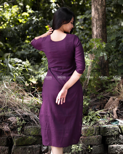 Vatican Fabric Slit Top | Beaded Round Neck | Purple